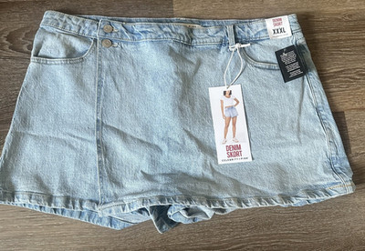 Celebrity Pink Denim Wrap Skort Belt Loops Asym Hem Light Wash Juniors XXXL