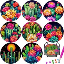 TDOOW Diamond Art Painting Coasters 8 Pcs Colorful Cacti Diamond Art Coasters...