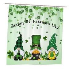 St. Patrick  s Day Shower Curtain 72x72 Inch, Green Gnome Shamrock Clover