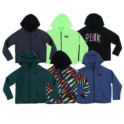 UNDERCOVER Felpa Victoria's Secret rosa con cappuccio reversibile foderata sherpa full zip nuova