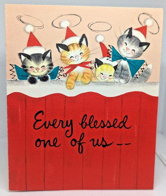 Vintage 1950er Kätzchen Katzen Familie Weihnachten MCM amerikanische Grußkarte (EB10447)