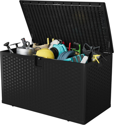 120 Gallon Outdoor Storage Box, Large Resin Deck Box with Hydraulic Air Rod, Wea