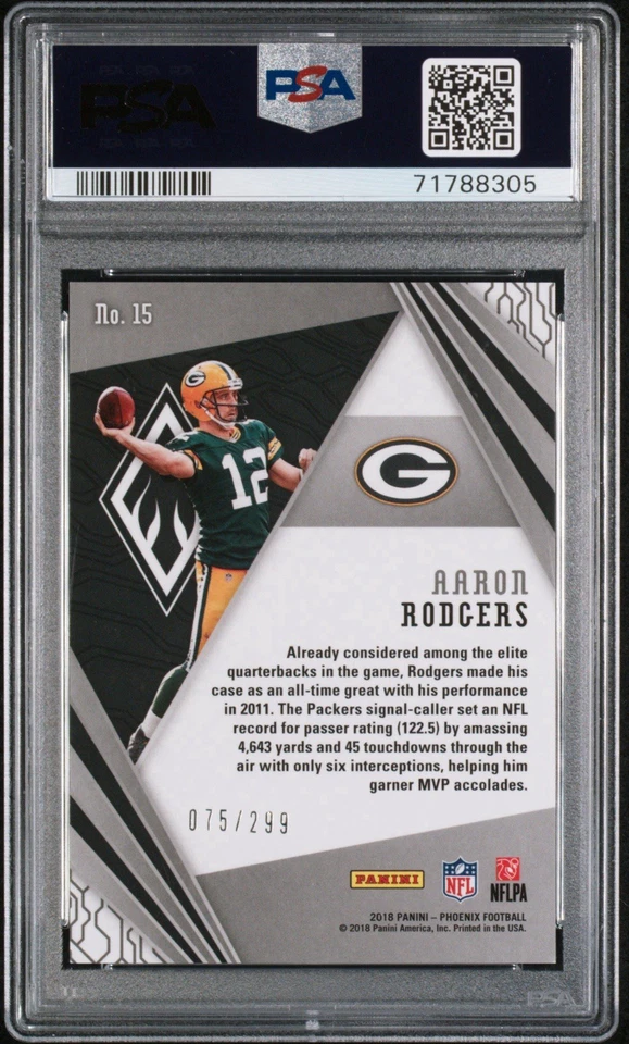 2018 Aaron Rodgers Panini Phoenix Unmatched- Red /299 PSA 10 - Image 2 of 2