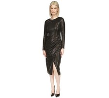 Michael Kors Crewneck Long-Sleeve Metallic Midi Dress Black Size XL MSRP $185