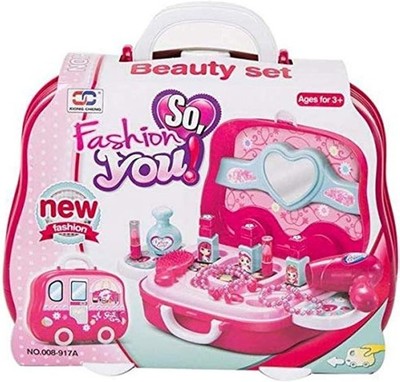 Kinder Beauty Set Rosa mit Zubehör Kunststoff Tragetasche Brandneu Kostenloser Versand