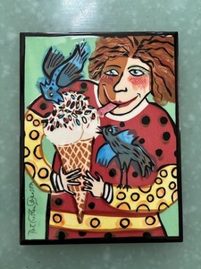 PAT CUSTER DENISON Ceramic Trivet Tile ICE CREAM DELIGHT  6 X 8