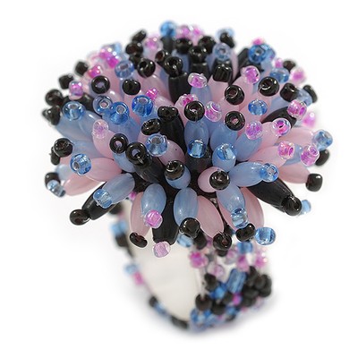 40 mm Durchmesser/Rosa/Hellblau/Schwarz Acryl/Glas Perlen Gänseblümchen Blume Flex Ring-