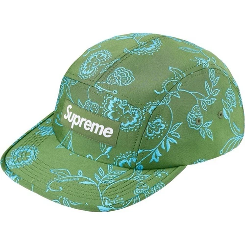 Casquette de camp jacquard fleurie suprême verte EN MAIN