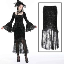 DARK IN LOVE Liaison Gothic Skirt Velvet + Lace Black Semi Sheer