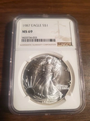 1987 American Silver Eagle NGC MS69 Brown Label