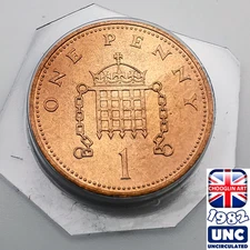 (BRILLIANT UNC) BRITISH 1982 ELIZABETH II PENNY 1p coin, 43 Years Old!