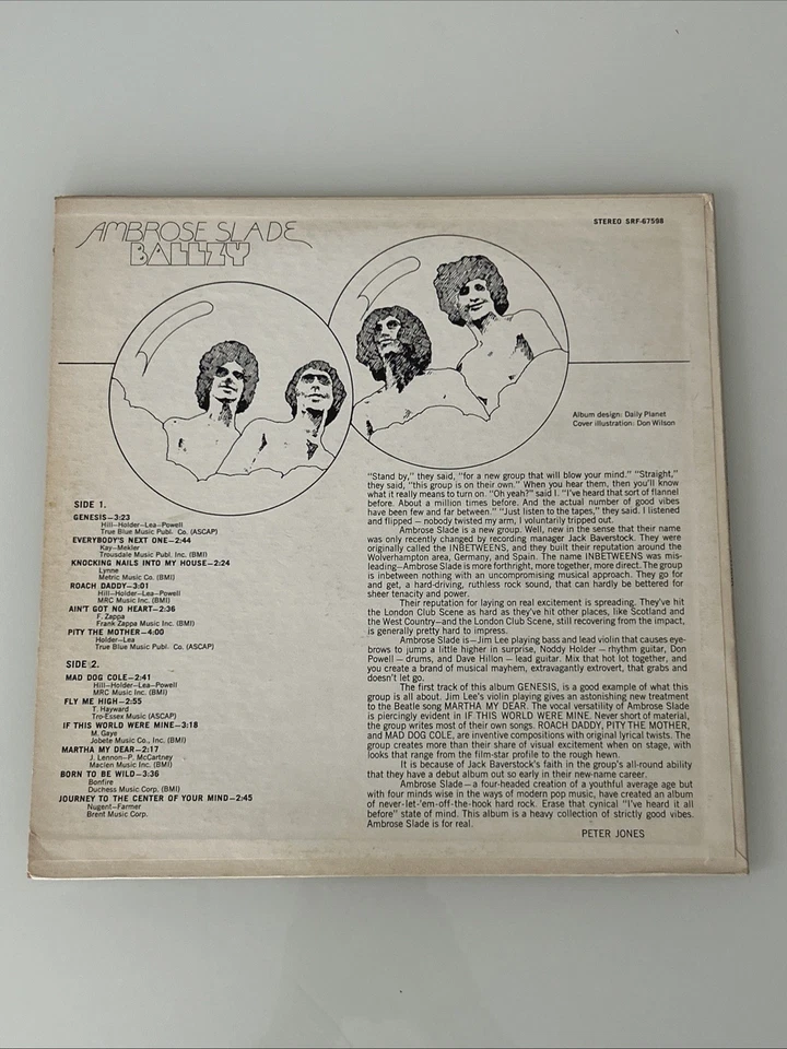 1969 Ambrose Slade  U.S. LP BALLZY White Label Promo FONTANA Records SRF-67598 - Image 2 of 4