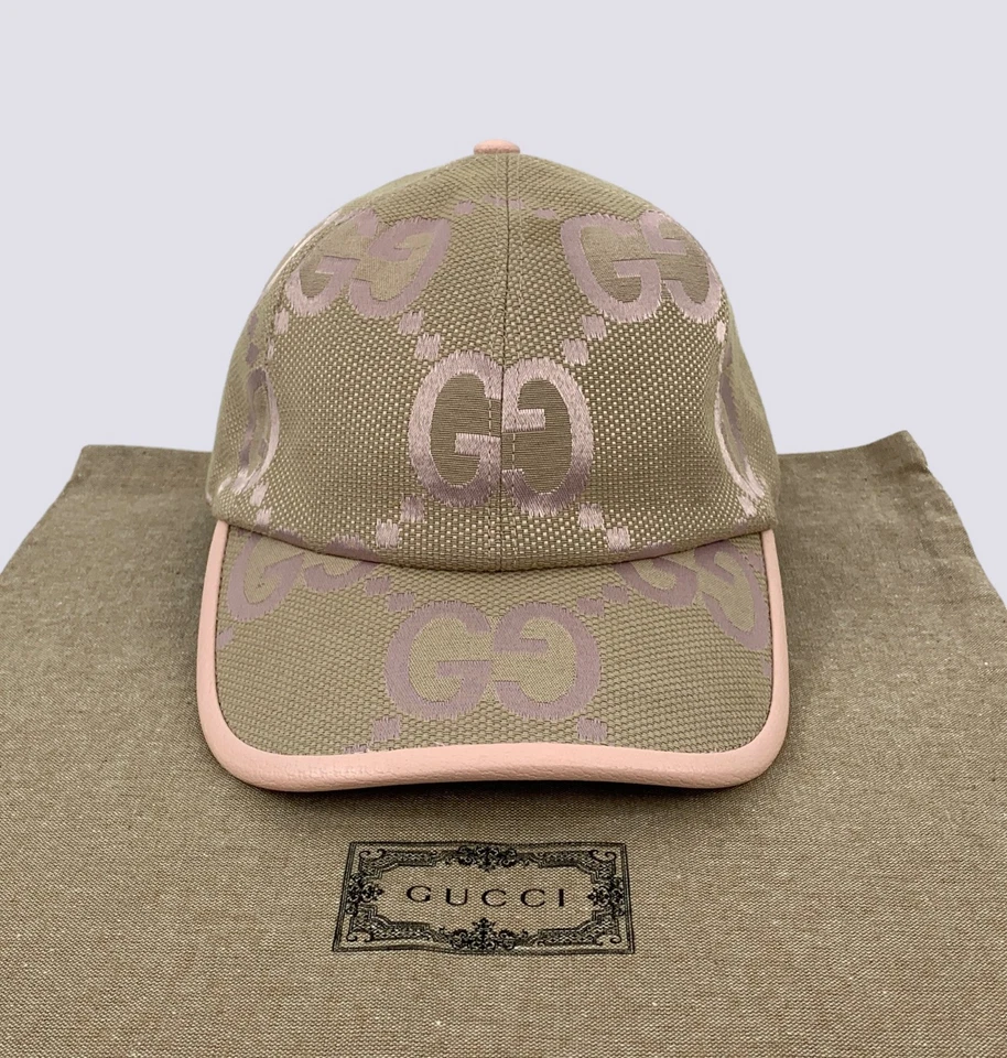 Gucci GG Monograma Jumbo Jacquard Lona Gorra de Béisbol Sombrero Rosa Talla M Foto 2 de 4