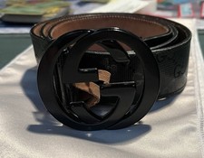 Gucci GG Imprime Interlocking G Belt Black/Charcoal Size 34 Authentic