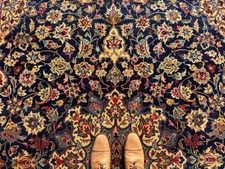 BLUE ANTIQUE ORIENTAL RUG 7x10 hand-knotted dark navy vintage handmade fine 7x11