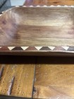 MCM Acacia Wood Serving Bowl Inlaid Geometric Trim Folk Art Tray — photo 4