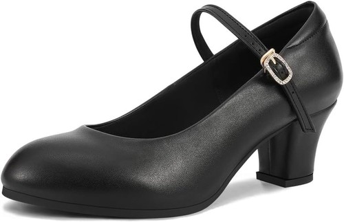 Ankle Strap Salsa Dance Heels Dress Pumps Womens Character Shoes 7.5, Black