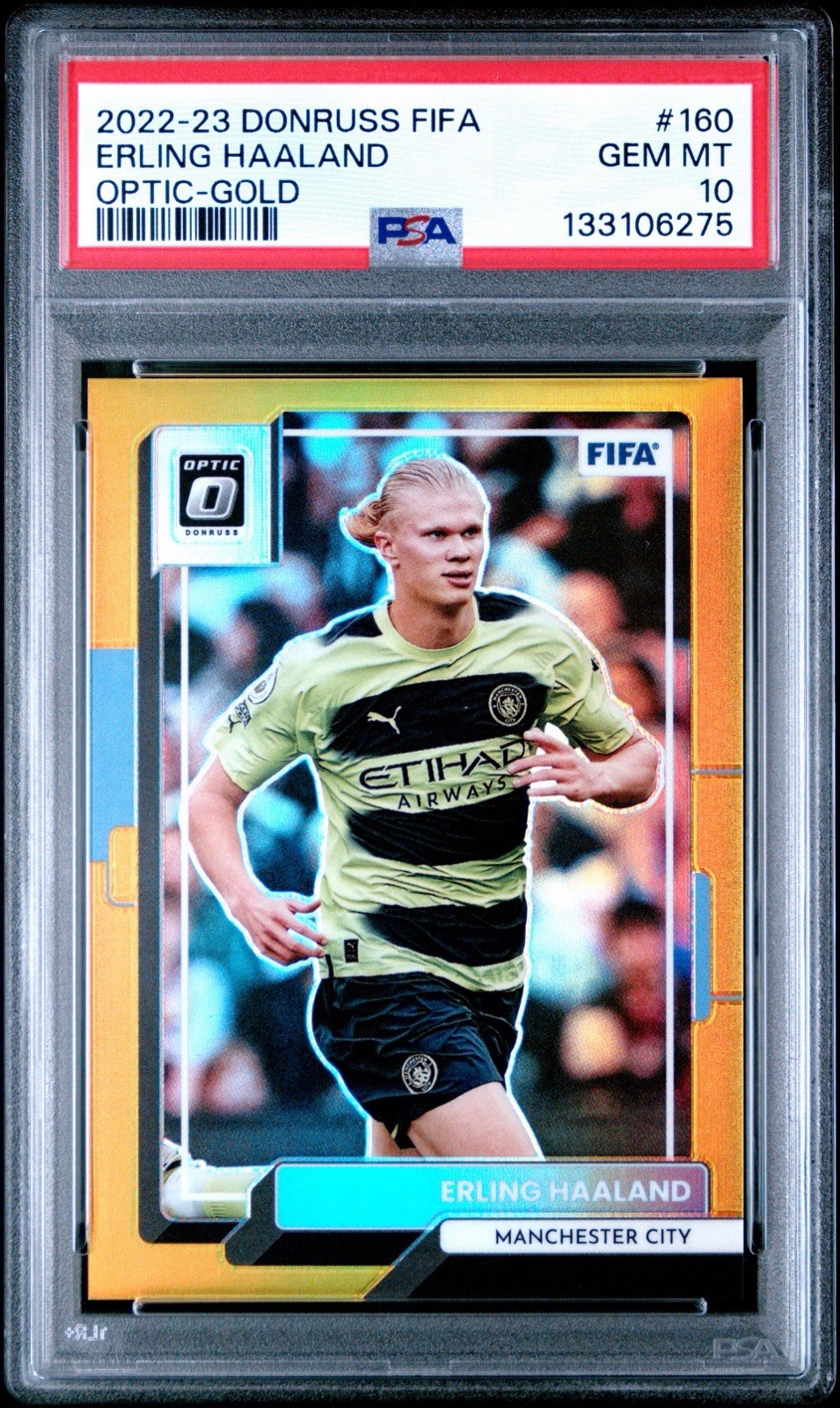 2022-23 Panini Donruss FIFA Optic Gold Prizm #160 Erling Haaland /10 PSA 10