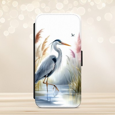 Reiher Vogel Handyhülle iPhone Samsung Pixel Flip Wallet Vogelliebhaber Geschenk Natur