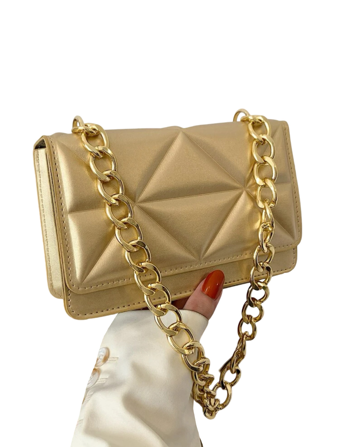 Women's Metallic Gold Quilted Chain Shoulder Crossbody Eveni