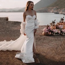 Romantic Beach Mermaid Wedding Gowns Sweetheart Tulle Satin Backless Bride Dress