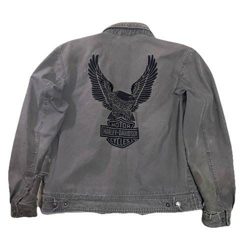 HARLEY DAVIDSON Faded Gray DENIM JACKET M Thrashed DISTRESSED Black Eagle MEDIUM - Picture 2 of 23