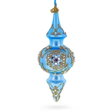 Royal Blue Jeweled Scroll Double-Ended Finial Drop Glass Ornament
