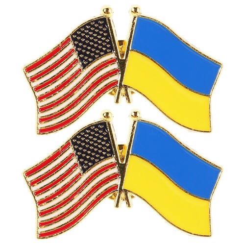 2 Pcs Flag Brooch Lapel Pins Made American Ukrainian - Afbeelding 2 van 12