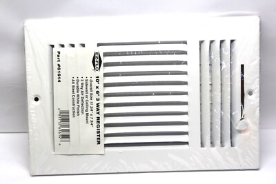 EZ-FLO 61614 Three-Way Sidewall/Ceiling Register, 10 inch x 6 inch Opening, Whit