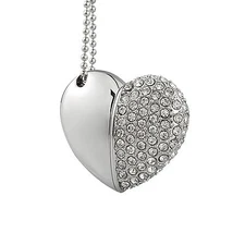 32GB  Flash Drive Crystal Heart Shape Pendant Necklace U Disk Memory Stick Gift