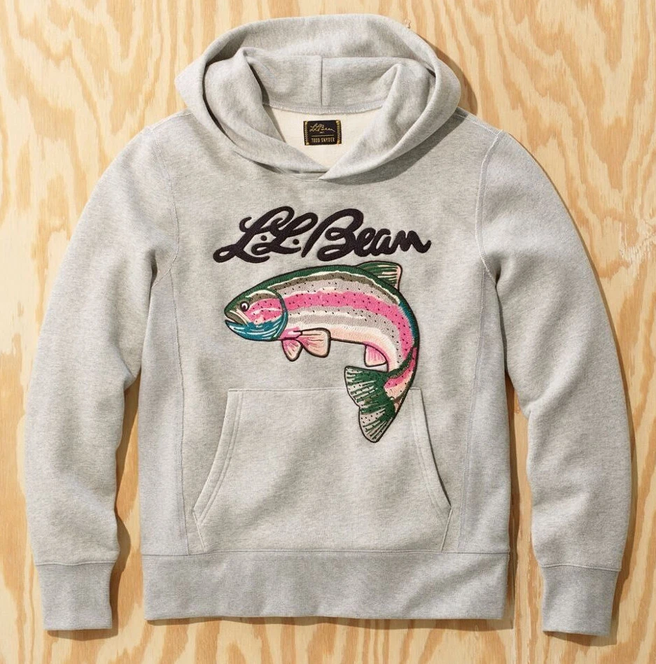 NWT Todd Snyder x LL Bean Embroidered Trout Fish Gray Hoodie Sweatshirt  Slim Fit