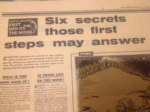 Daily Sketch Monday 21st July 1969 Lunar Landing Moon Newspaper - Foto 2 di 4