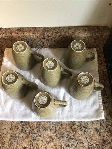 222 Fifth Studio Brown Squiggly lines Design Set of 6 Stoneware Mugs Indonesia!! - Picture 5 of 10