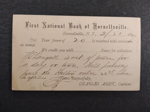 New York: Hornellsville 1877 National Bank Postal Card, Violet CDS & Fancy Star - Bild 2 von 2