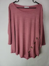 89th+Madison Berry Crème 3/4 Sleeve Textured Button Blouse Women's Size Large