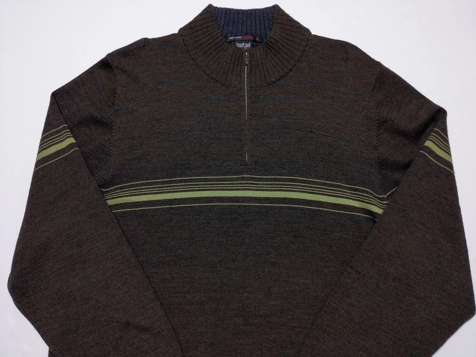 NIKE TIGER WOODS 1/2 Zip 100% Merino Wool Sweater 336856 Brown Green Large L - Image 3 of 4