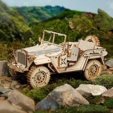ROBOTIME 1:18 Wooden Model Army Field Car 3D Puzzle Building Toys for Adult kids