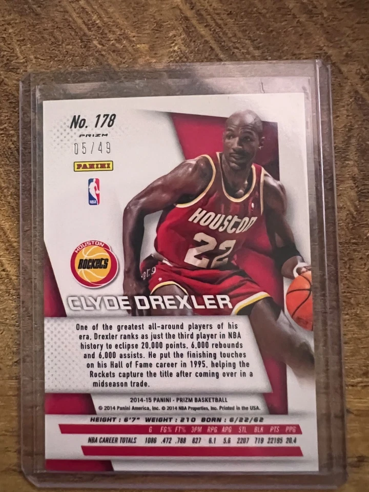 2014-15 PANINI PRIZM BLUE PRIZM CLYDE DREXLER #178 5/49 - Image 2 of 3