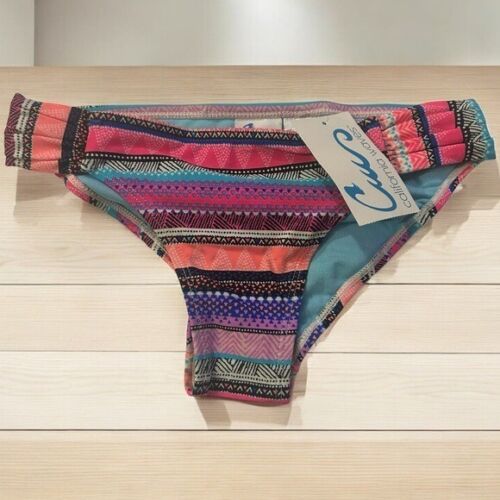 California Waves NEW multicolor bikini bottom, size XS, pink and teal, coastal