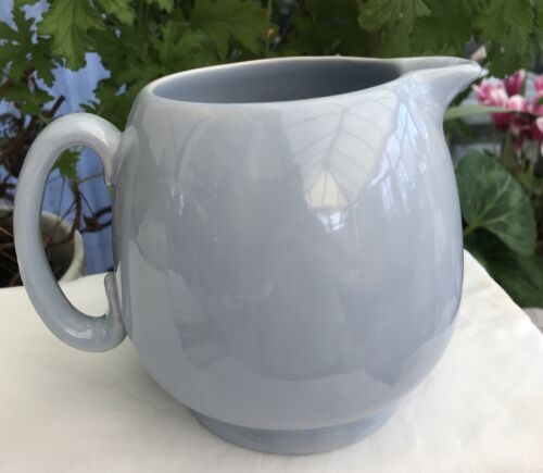 Ceramic milk/cream jug, 1 pint, footed pale blue glaze, vintage, English made