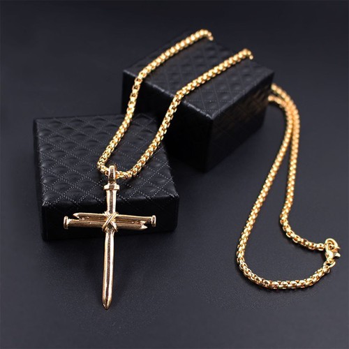Mens Stainless Steel Nail and Rope Cross Pendant Necklace Christian Jewelry Gift - Picture 8 of 15