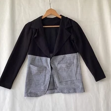 Womens Open Black With Grey Check Plaid Pattern Pockets Jacket Size S