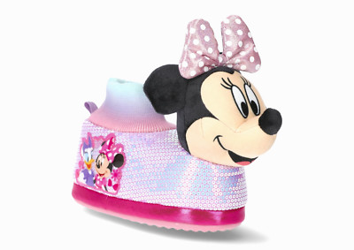 MINNIE MOUSE DISNEY Plush Sequin Slippers Rubber Bottom Toddler Size 7-8 NWT