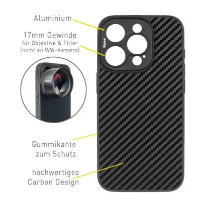 iPhone 15/15 Plus/15 Pro/15 Pro Max Case, 17mm Gewinde, Handyhülle Carbon Optik