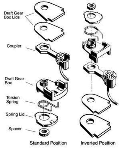 742 Kadee® O Scale Type E Medium Overset Metal Couplers With Plastic Gearboxes (2 Pair)- (with - Foto 3