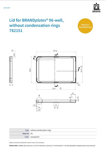 BRAND Microplate Lids (for 96-well) Without Condensation Rings 5/Pack LAB - Picture 2 of 2