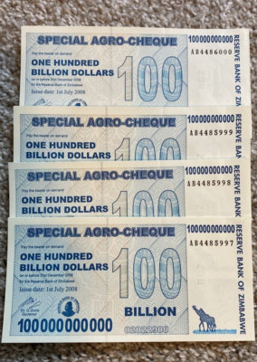 4 X 100 BILLION DOLLAR BANKNOTES IN CONSECUTIVE ORDER UNC