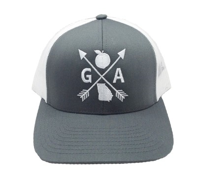 Heritage Pride White Embroidered Georgia Peach State Arrow Snapback Hat-Black