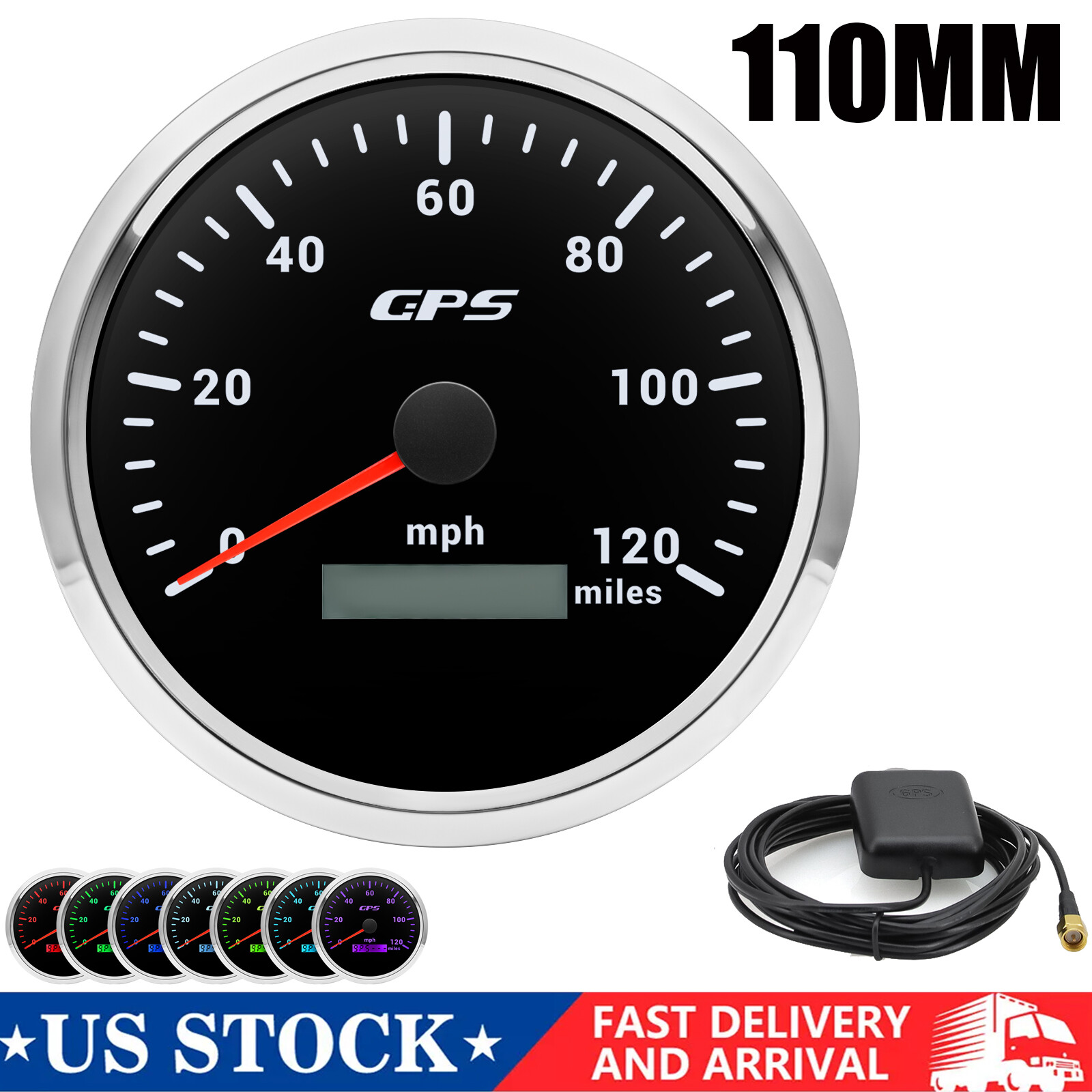 110mm Waterproof GPS Speedometer 0-120MPH for Motorcycle Boat Car Truck