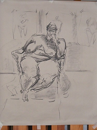 Figure life drawing nude expressive charcoal /paper fat woman sitting, A2 size - Picture 2 of 2